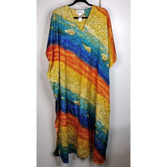 Winlar Dresses & Skirts - Winlar Satin Kaftan Mumu House Dress Sz One Size Colorful Seashell Beach Coastal